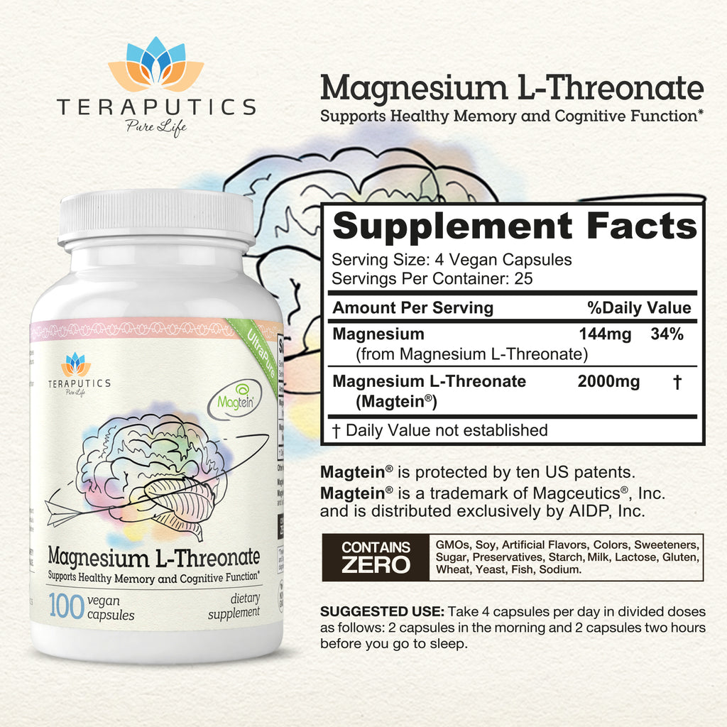 Magnesium L Threonate (Magtein) 100 Vegan Capsules