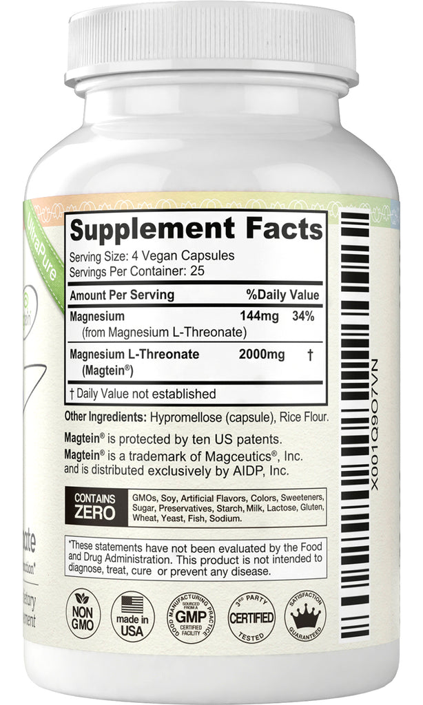 Magnesium L Threonate (Magtein) 100 Vegan Capsules